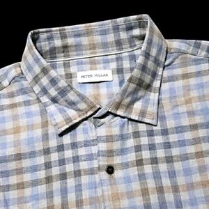 NEW Peter Millar Crown Plaid Check Cotton XL Gray Sport Button-Up Shirt